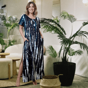 Maxivestido estampado de mangas cortas