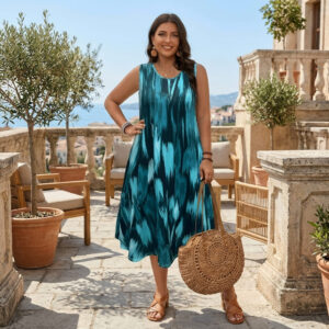 Vestido midi "Oasis Turquesa" – Estampado Abstracto